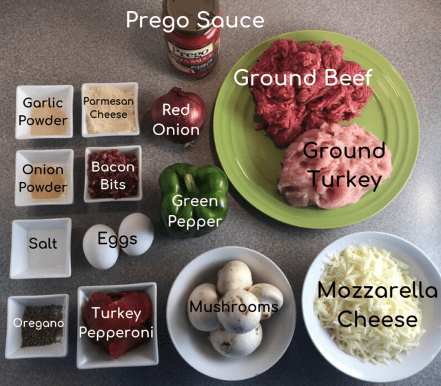 Ingredients for personal size meatzza supreme on Meal Planning Mommies - Just 5 WW FreeStyle Smart Points per serving! So good and very filling!